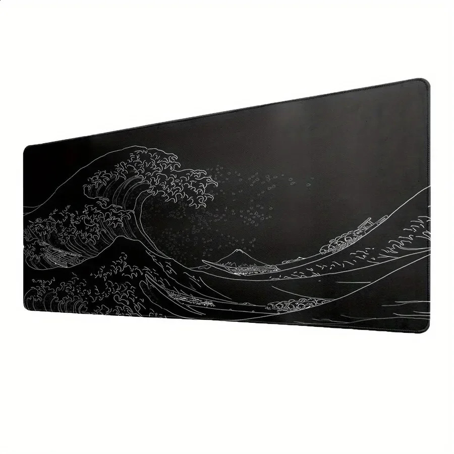 1Pcs Black Sea Wave Large Mouse Pad 700300mm Extended Gaming Desktop with Stitched NonSlip Rubber Base Keyboard 250213