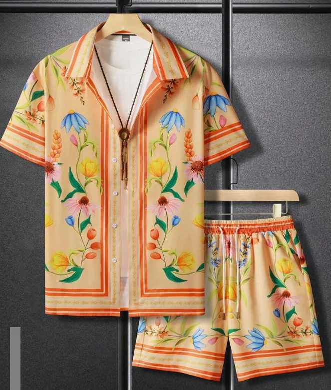Hawaiian Shirt Set Summer 3D printed 5-color floral pattern shirt+shorts 2-piece fashionable casual sunny beach holiday shirt setXJ250326