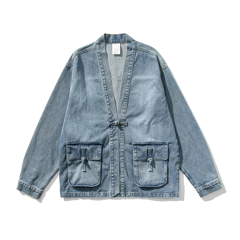 Denim Kimono Jacket Men Fashion Casual Jeans Jackets Coats Male Chinese Style Button Vintage Hip Hop Loose Outwear 250214