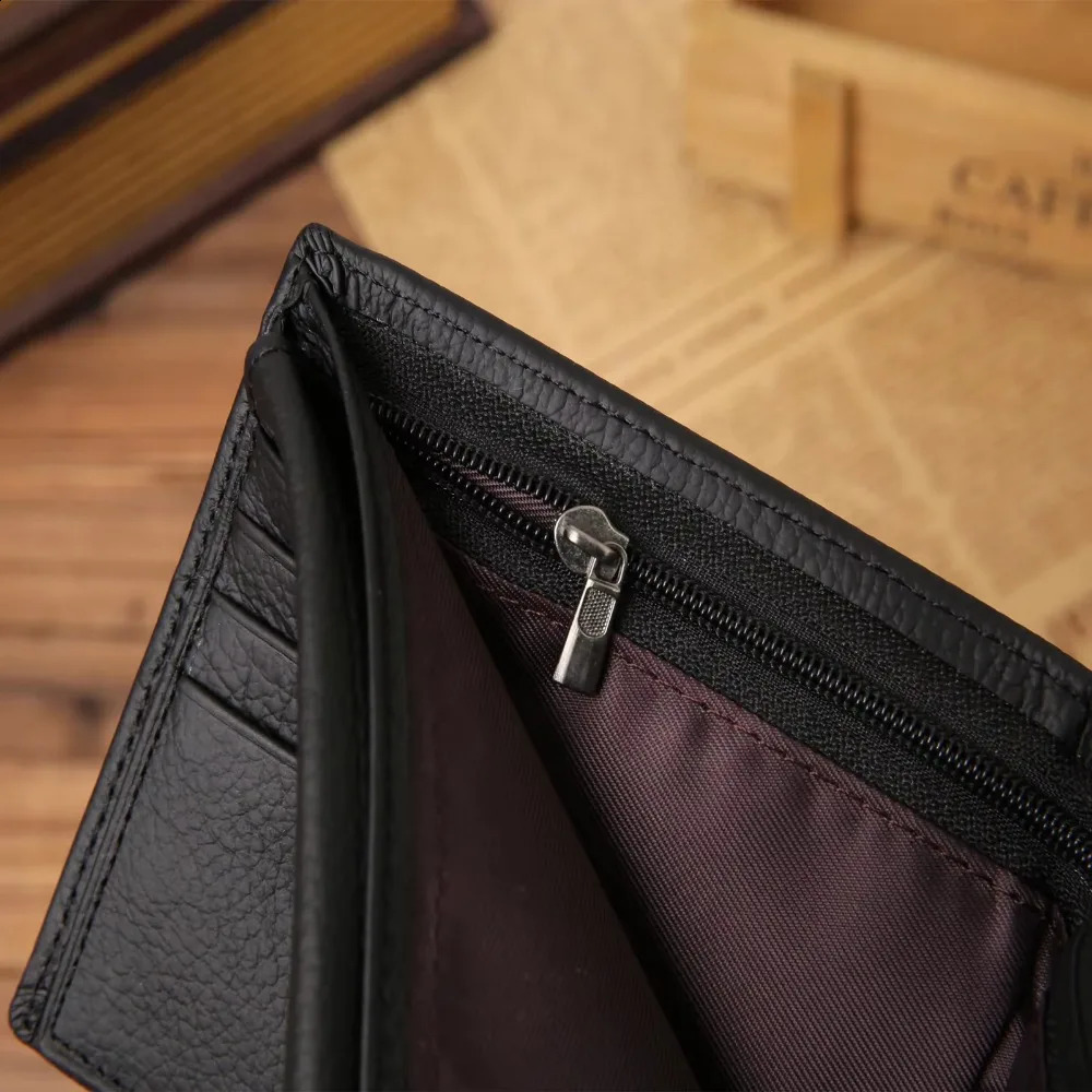 Genuine Leather Mens Wallet Premium Product Real Cowhide Wallets For Man Short Black Men Purses 250311