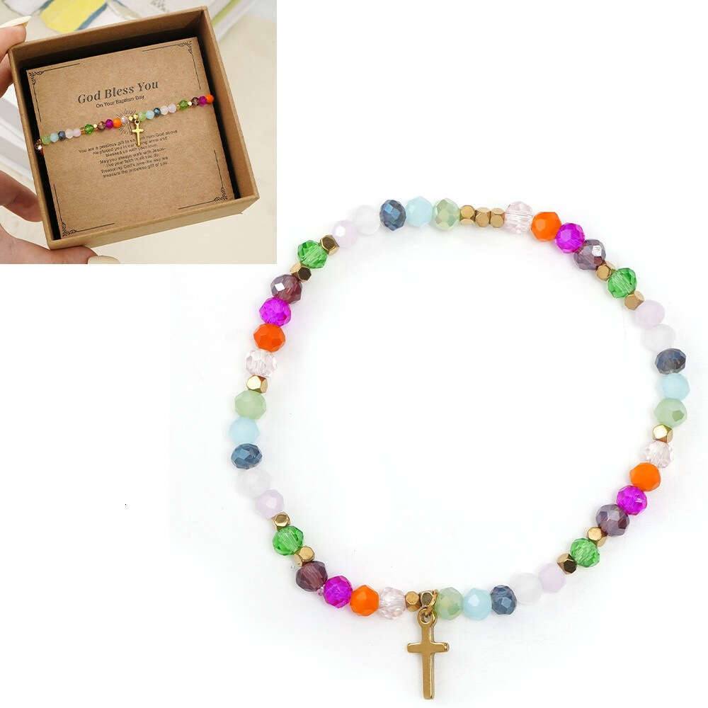 Fashion Easter Card Cross Square Iron Gallstone Colorful Crystal Bracelet for Girls