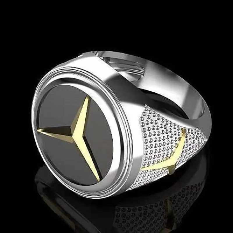 Creative personality Mercedes-Benz mens ring European and American punk style punk hip hop ringXJ250219