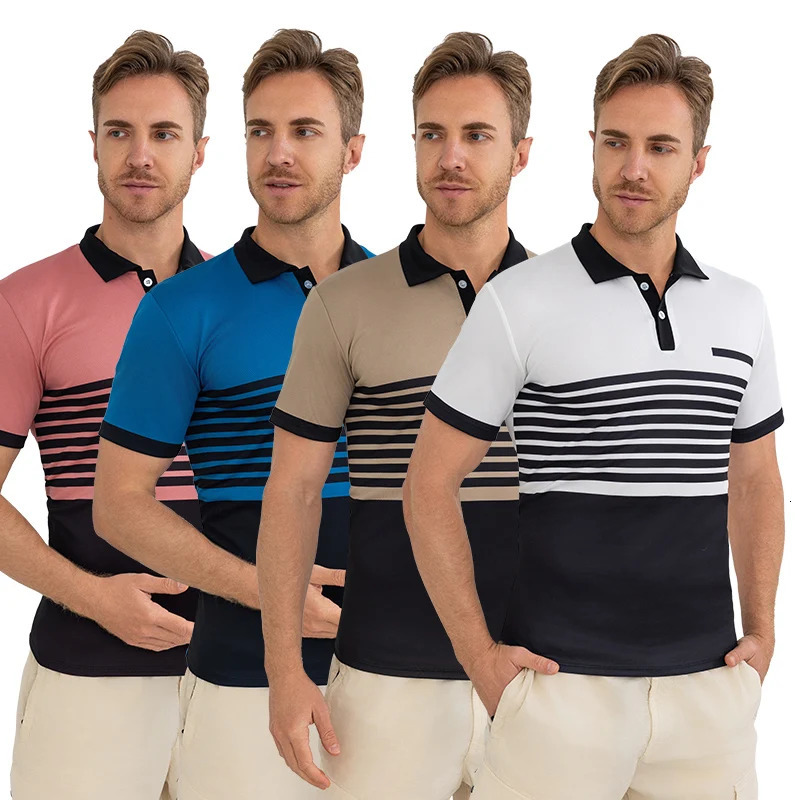 Mens Striped POLO Shirt Casual Fashion Contrast Printing Short Sleeve Gentleman Handsome Golf Joker Button Tshirt 250219