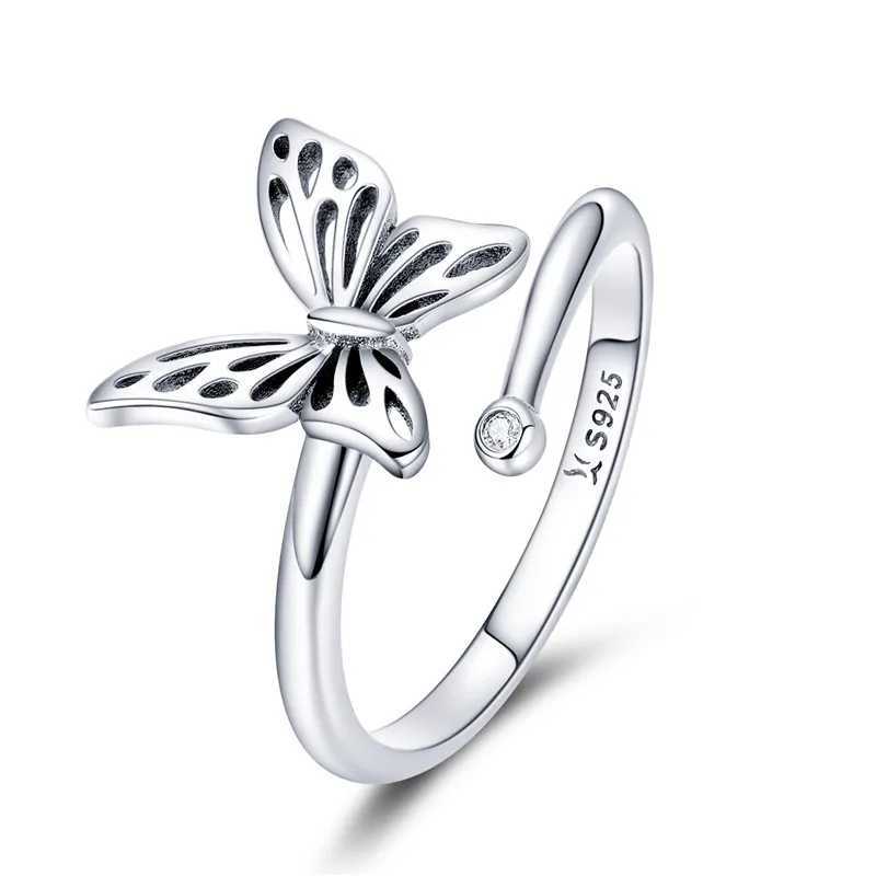 BAMOER Authentic 925 Sterling Silver Cute Butterfly Adjustable Finger Rings 14K Gold Plated Adjustable Ring 2 Colors SCR448XJ250219