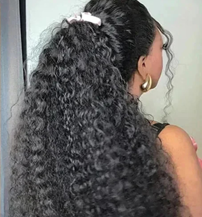 Deep Water Wave Drawstring Ponytail 100% Real Human Hair Extensions Brazilian Natural Hairpiece With Clip Ins Remy Pony Tail 120g 14inch