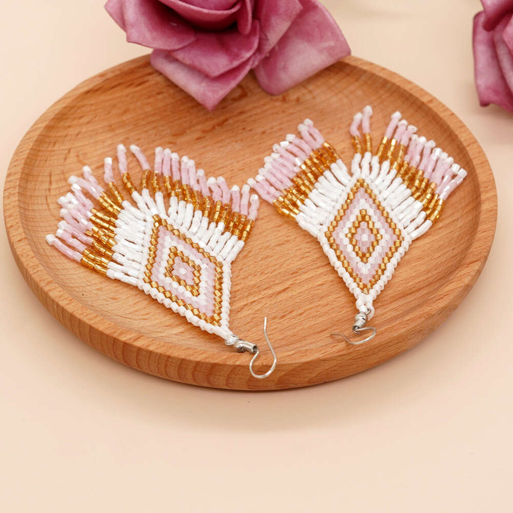 Bohemian ethnic style MGB pearl dia tassels handmade woven women's earrings