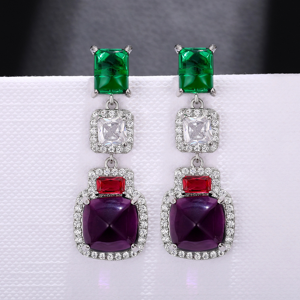 Choucong Brand Dangle Earrings Luxury Jewelry 925 Sterling Silver Princess Cut Emerald 5A Cubic Zircon CZ Diamond Amethyst Party Lady Women Earring Gi