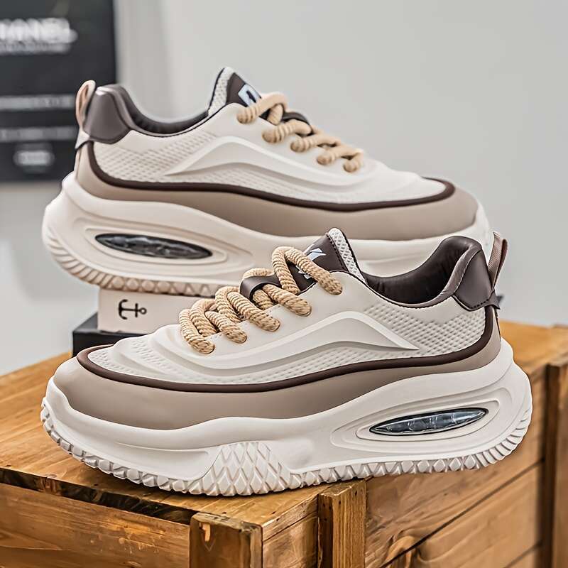 Men's trendy contrasting thick soled shoes, comf ortab le and non slip casual lace up sneakers suitable for outd oor acti vities