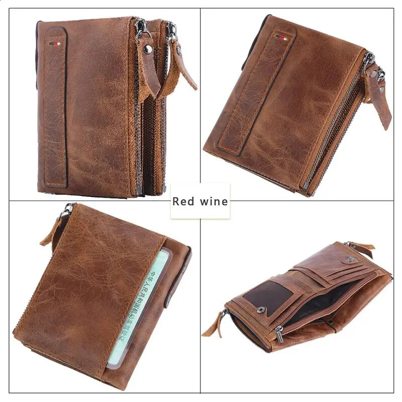 Mens wallet 100% genuine cowhide leather short card holder mens highquality y 250311