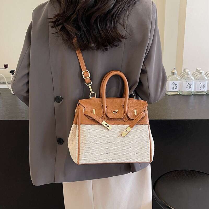 Women Shoulder Crossbody Tote Lychee Pattern Premium quality Handbag Color Contrast Fabric Large Capacity Commuting Classic Bag