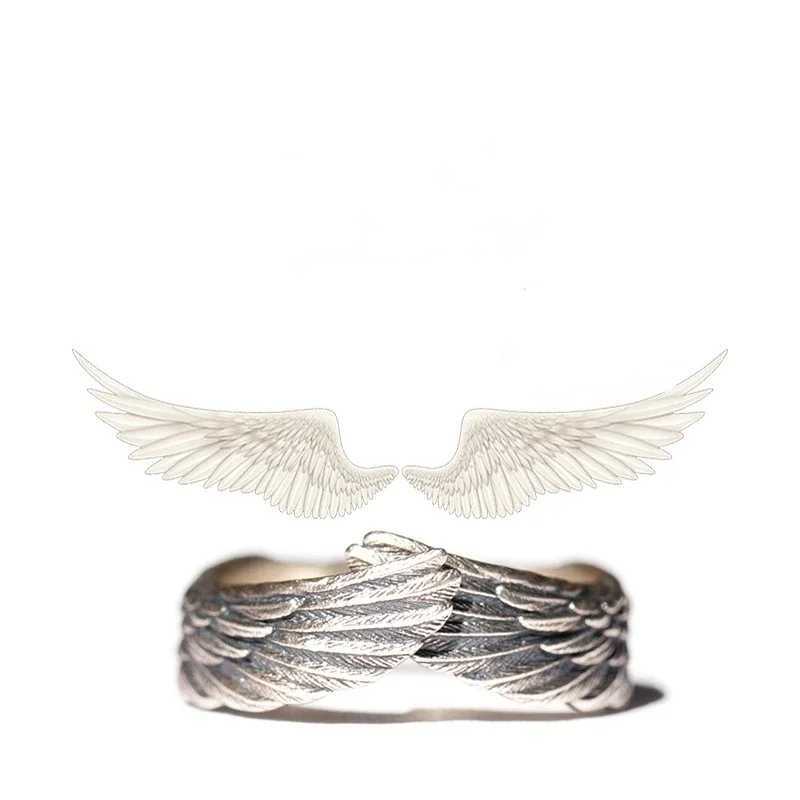 Guardian Angel Wings Hug Ring for Women Retro Punk Stainless Steel Jewelry Adjustable Lucky Amulet Finger Accessories GiftsXJ250219