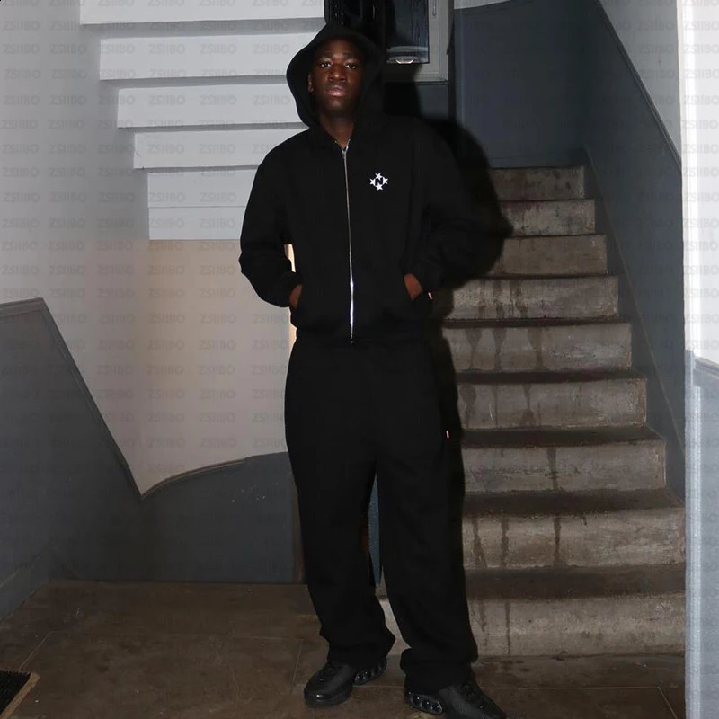 Streetwear Zip Hoodie Y2K Clothes Pants Harajuku Gothic Hip Hop Graphic Print Oversized Hoodie Sweatshirt Mens Womens Clothing 250218