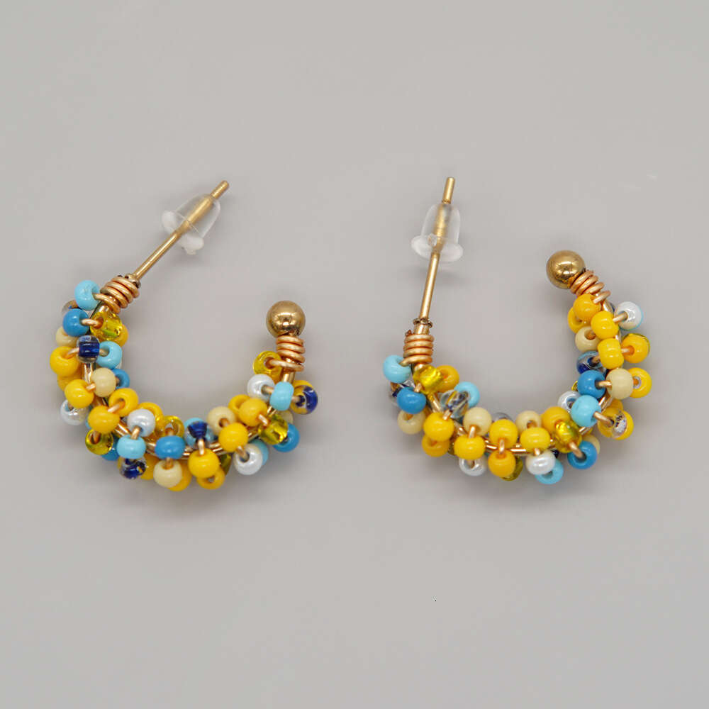 New high-end cute wind copper wire wrapped round rice bead women's small earrings