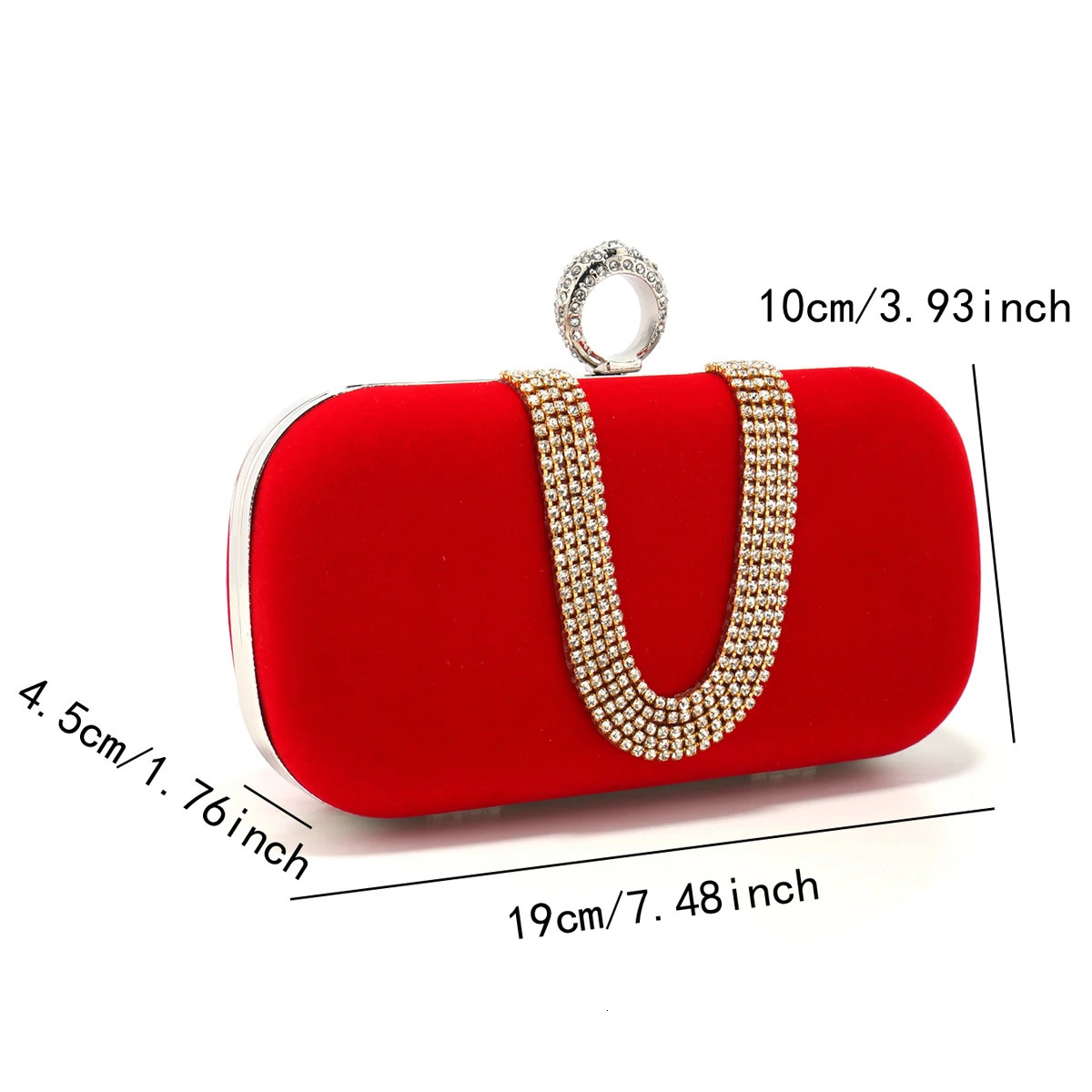 Women Glitter Clutch Bags Velvet Small Handbags Rhinestones Party Box Holder Finger Ring Fashion Bridal Wedding Purse 250218