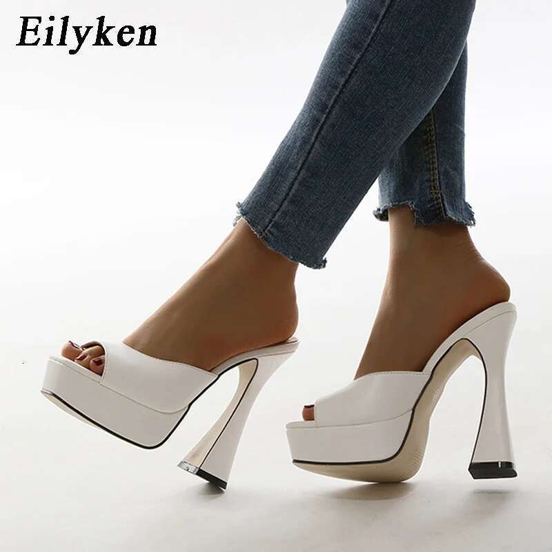 Peep Toe Summer Platform Slippers Women Shoes Slides Fashion Square High Heels Gladiator Sandals Pumps