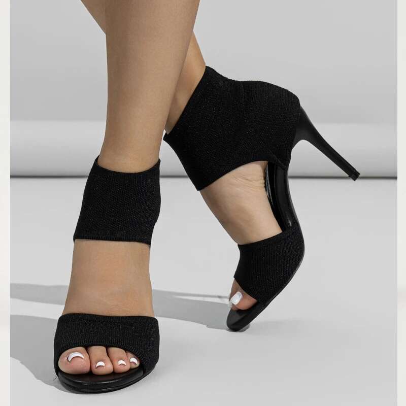 Spring Sexy Fashion Ankle Boots Women Comfort Peep Toe Knitted Stretch Stilettos Thin Heels Cut-Out Dancing Sandals