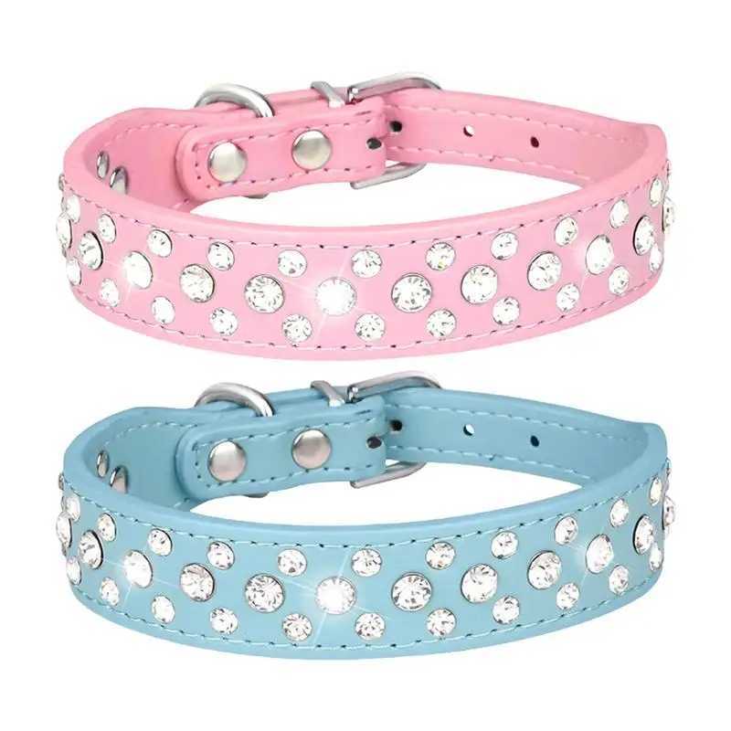 Pet Rhinestone Collar Three Rows Bling PU Leather Dog Collar Pet Dog Cat Puppy Collar Adjustable Dog Collars For Pets Dogs Cats W250219