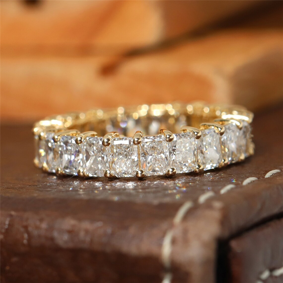 Jewelry 18K Real Gold Radiant Cut 4*3mm Full Eternity Band Certified Lab Grown Diamond Eternity Band Vintage Womens Jewelry Wedding Ring Au750 PT950 A