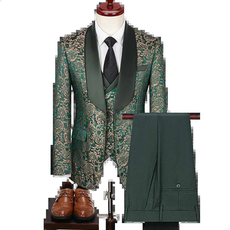 Spring Mens suit Vest Trousers British Style Business Casual Three-piece High-density Jacquard Wedding Dress 250214