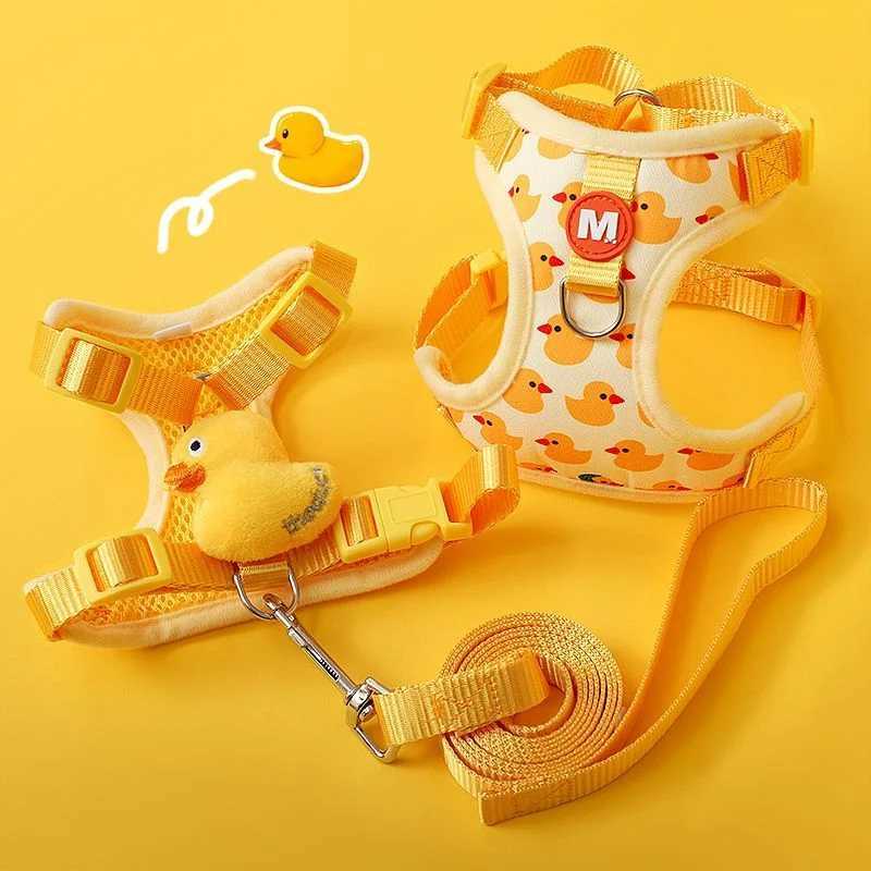 Cartoon Duck Dog Harness and Leash Set Adjustable Puppy Collar Strap Pet Cat Harness Vest for French Bulldog Walking AccessoriesXJ250218