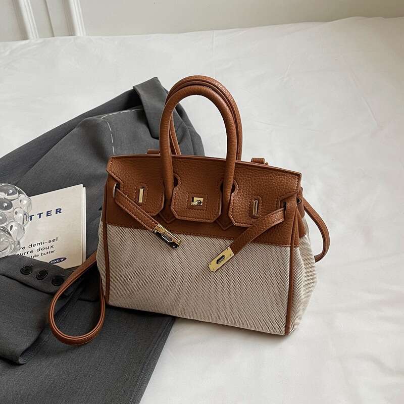 Women Shoulder Crossbody Tote Lychee Pattern Premium quality Handbag Color Contrast Fabric Large Capacity Commuting Classic Bag