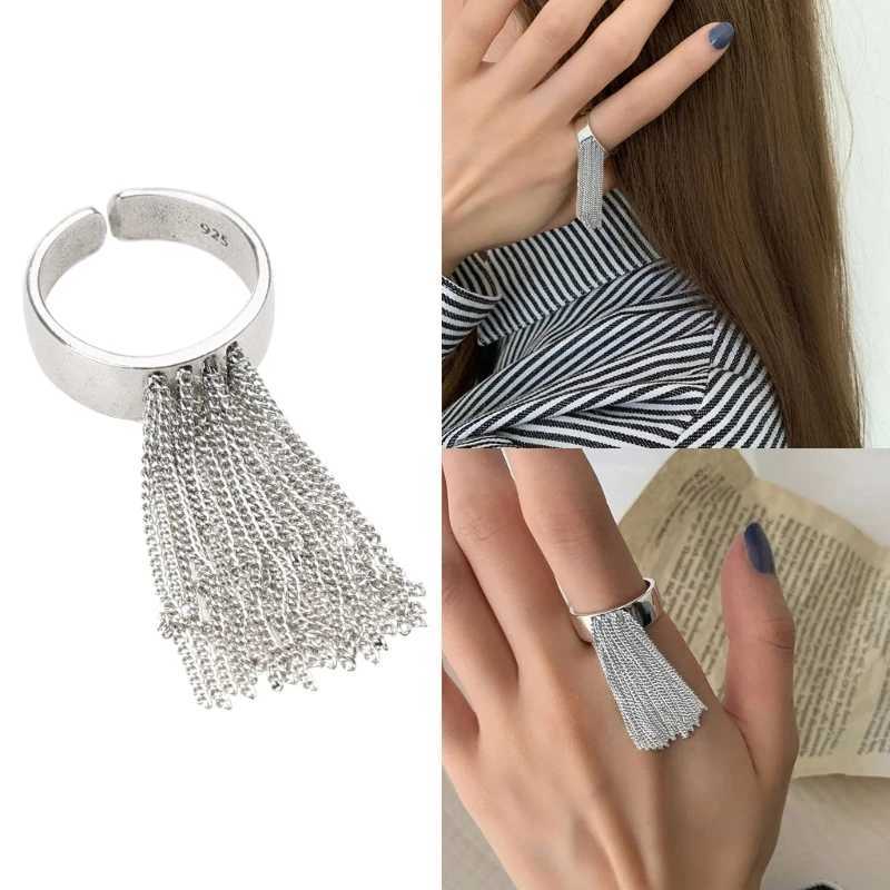 Hip Hop Punk Tassel Rings for Women Elegant Charm Vintage Unique Ring Tassel Ring Silver Color Rings Party Jewelry GiftsXJ250219