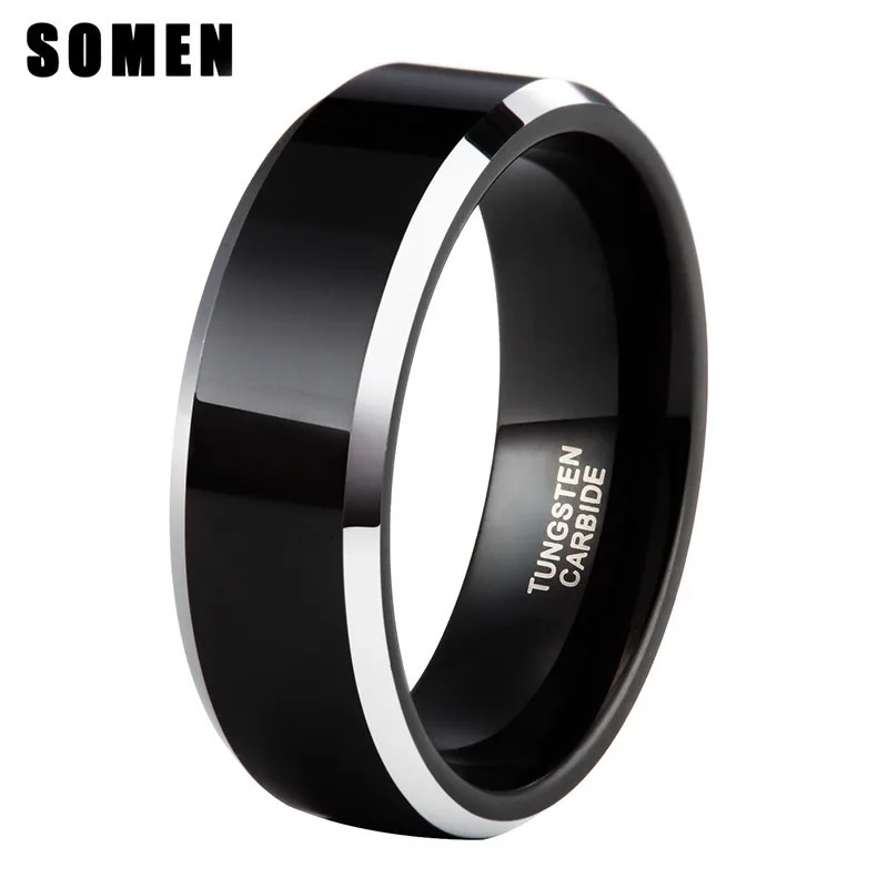 Somen 6mm 8mm Black Tungsten Carbide Ring Polished Flat For Men Wedding Band Engagement Rings Mens Jewelry anillo hombre 250218