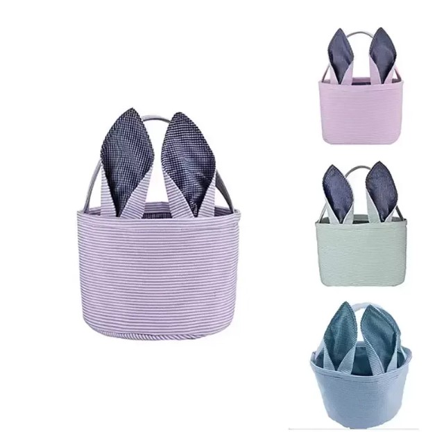 Easter Bag Favor Stripe Bunny Basket Cartoon Rabbit Long Ears Bucket Seersucker Easters Eggs Bags Kids Party Gift FY4480 0219