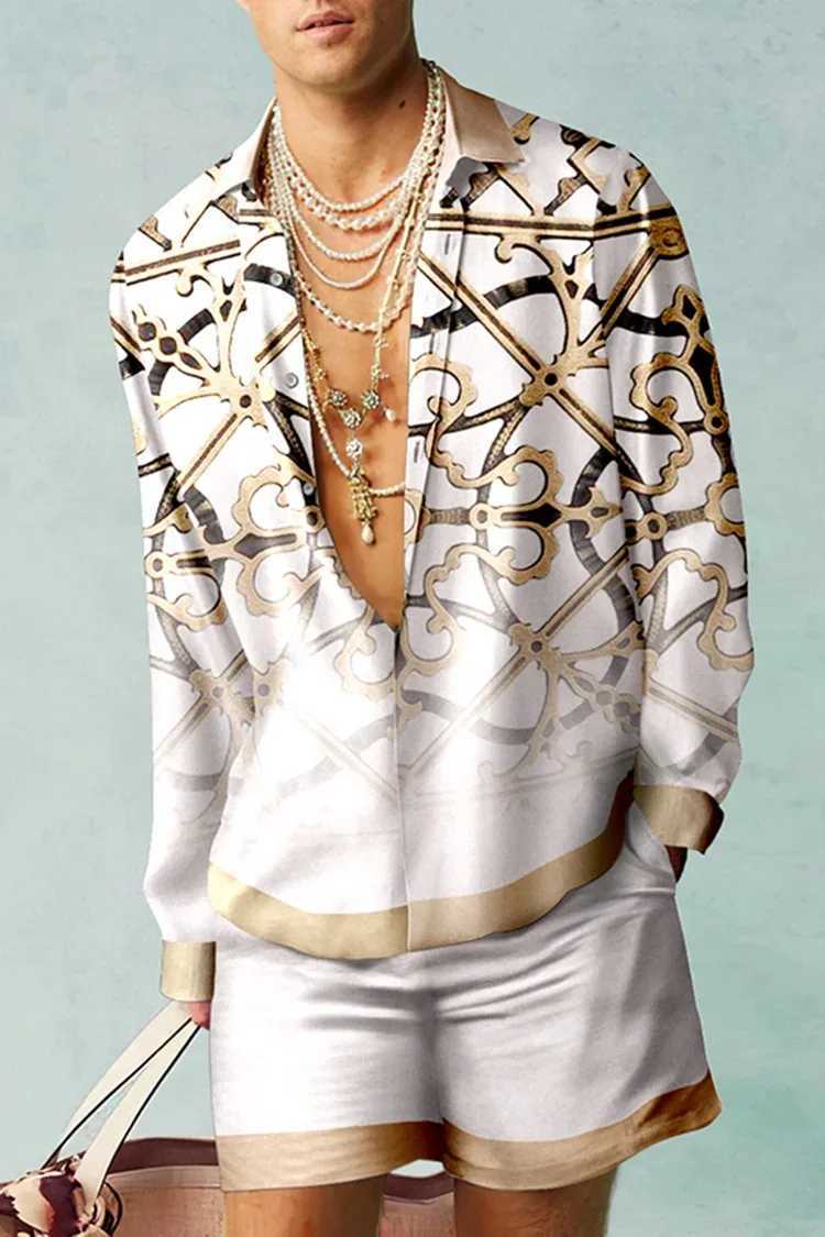 Patterned Shirt Sets 3D Printed Mens Casual Fashion Long Sleeves Shirts Oversized Beach Shorts Summer Streetwear Suits ClothingXJ250218