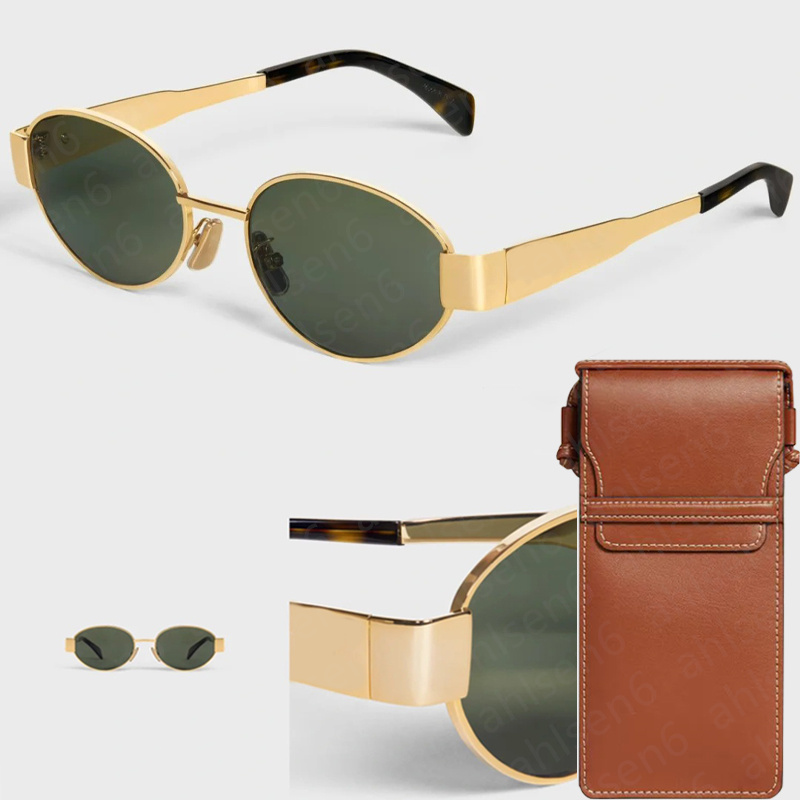 Little woman Designer Sunglasses Retro Small Round Frame Arc Oval Frame Sunglasses for Women Metal Mirror Legs Green Lens Fashion Luxury Men Glasses