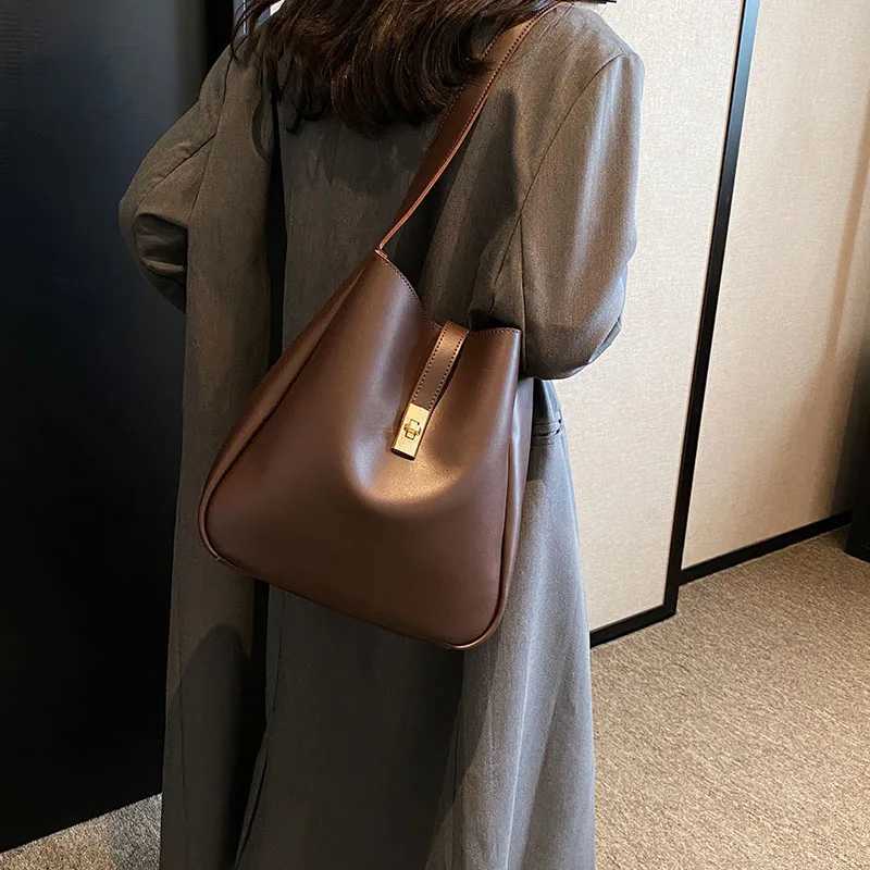 Vintage 2 PCS/SET Simple Solid Color Shoder Bags for Wen 2025 Leather Handbags and Purses Lady Designer Underarm Bag Z250318