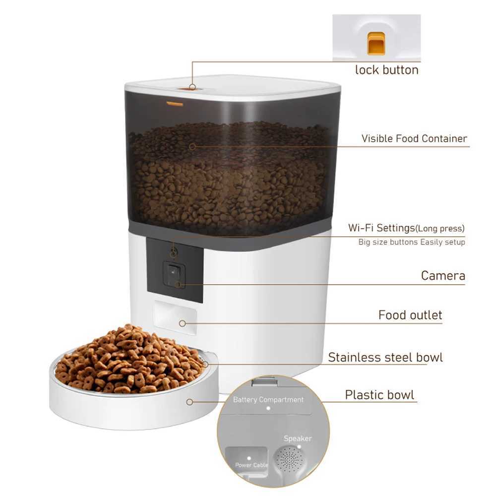 Dog Feeders 4L Smart Automatic Cat Feeder With Camera Video Cat Dry Food Dispenser Pet Smart Voice Recorder Auto Feeder Bowl For Cat Dog H250218