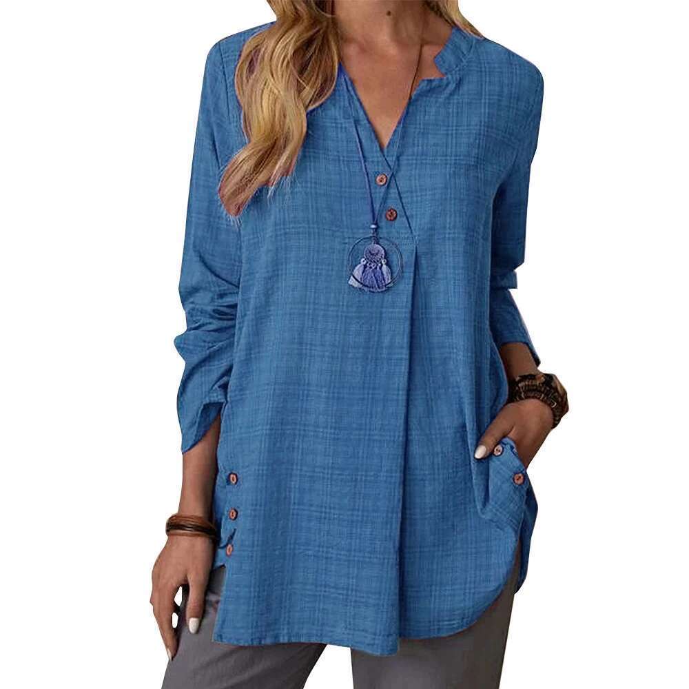 Sporty Chic Fashion Women's Long Sleeve Square Printed Open Collar Shirt Button Vintage Old Tops Best Choice For Summer