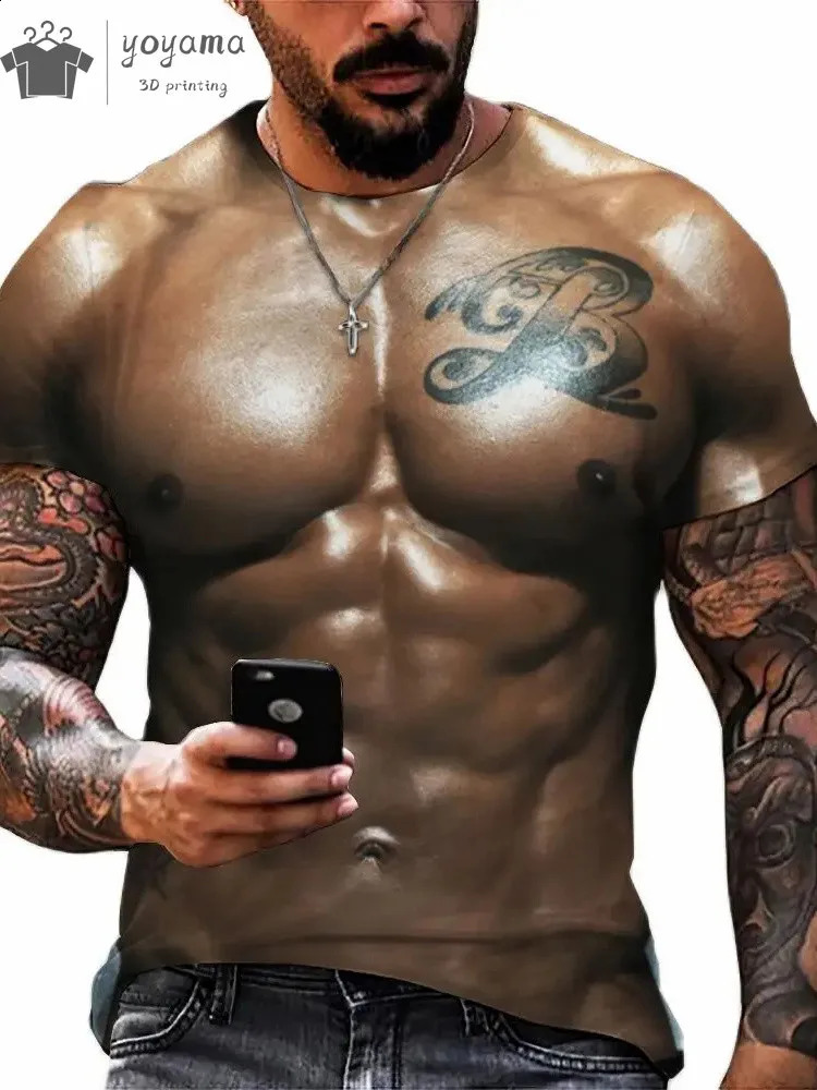 Interesting 3D printed muscle Tshirt gym clothing mens summer street top Harajuku fashion short sleeved 250217