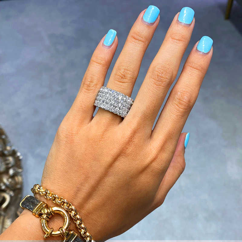 Luster Jewelry S925 Sterling Silver D Color Flawless GRA 5 Row Tennis Moissanite Band Eternity Rings
