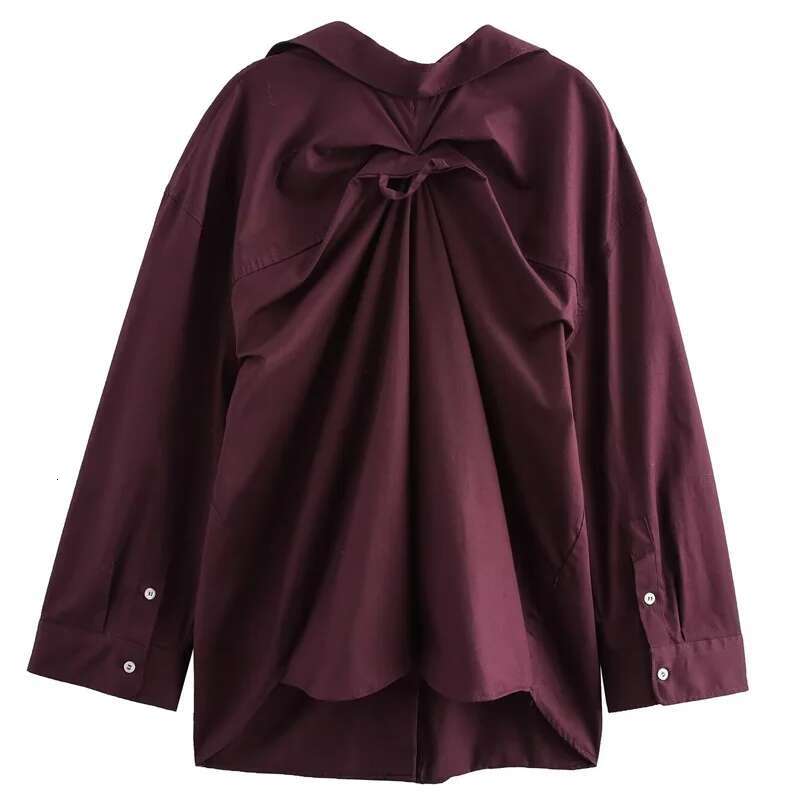 TRAF 2024 Woman Shirts & Blouses Women Bury Oversized Shirt Long Sleeve Frill Elegant Ruffle Loose Fit Blouse