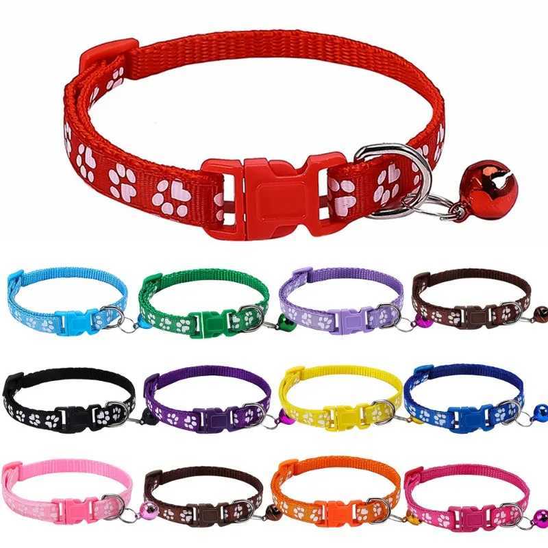 Pet Collar With Bell Cartoon Footprint Colorful Dog Puppy Cat Accessories Kitten Collar Adjustable Safety Bell Ring Necklace Pet W250219