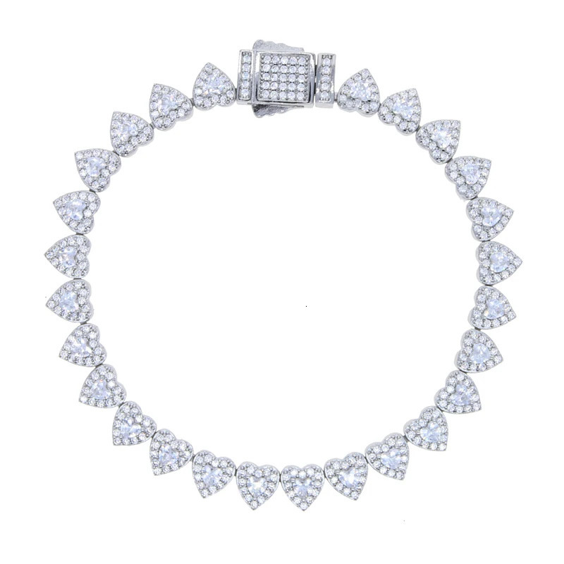 7mm Mini Heart Charm Bracelet Full Iced Out Bling CZ Cubic Zirconia Prong Setting Miami Bangle For Women Men Hiphop Jewelry 250213