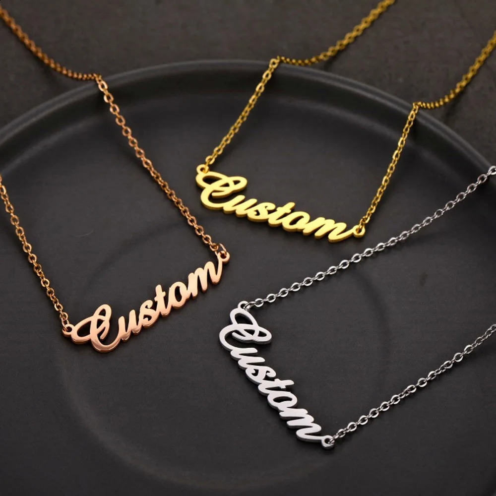 Custom Stainless Steel Golden Name Necklace For Women Man Personalized Nameplate Jewelry Fashion Letter Pendant Gift 250210