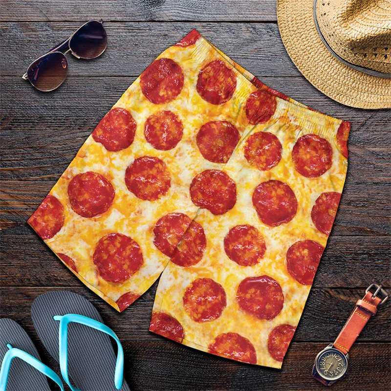 Men's Shorts Fun pizza patterned beach shorts for men 3D printed pizza board shorts swimsuit summer quick drying ice shorts sportswear gym shorts