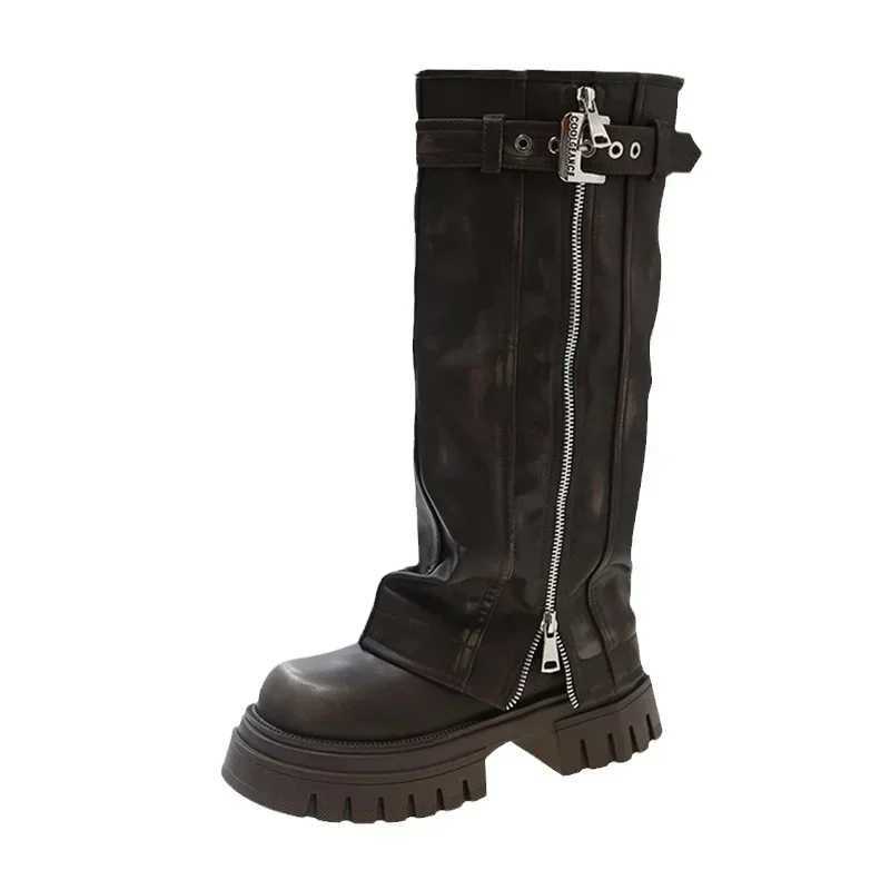 Winter Women Biker Boots Fashion Belt Ladies Elegant Platform Long Pipe Booties Casual Womens Knee High Booties Z250704