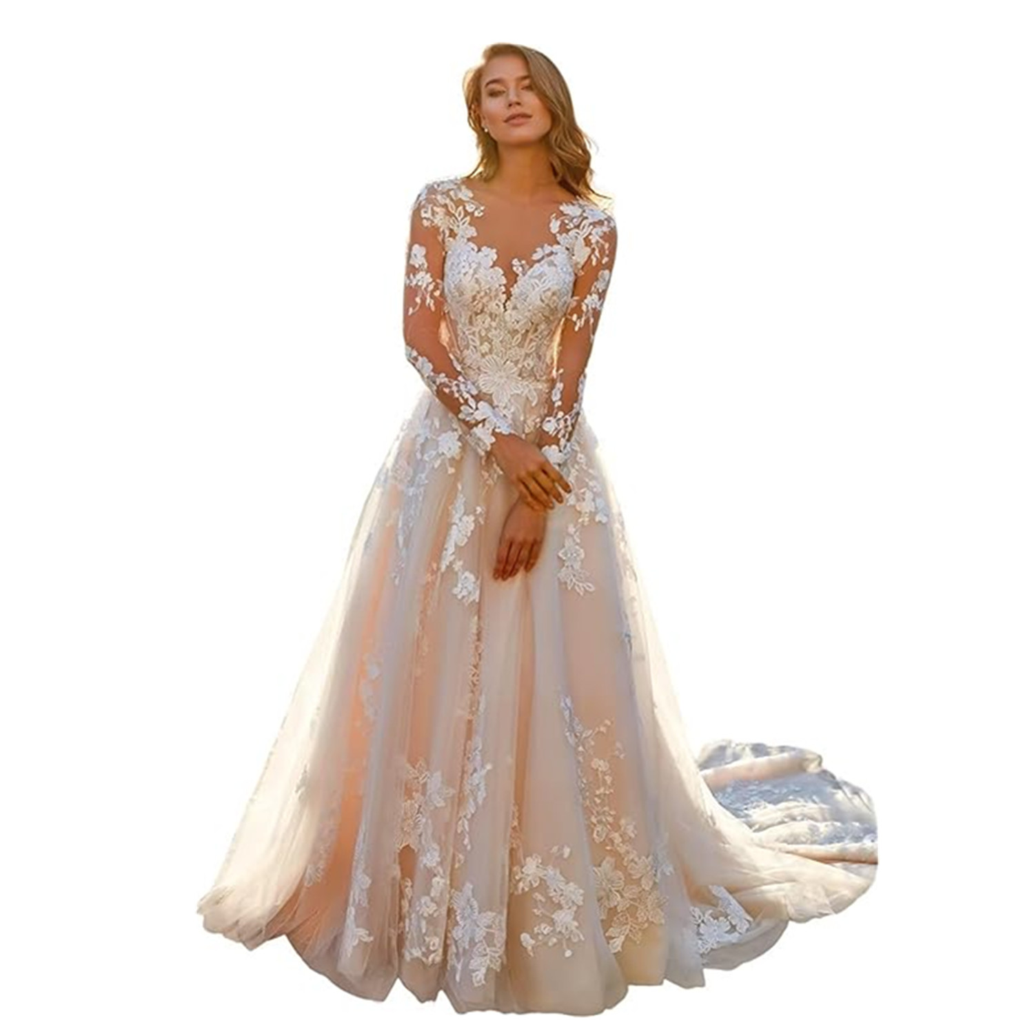 Off The Shoulder Sleeves Lace Wedding Dress Women Illusion Back Appliques Scoop A-Line Bridal Gowns Vestidos Plus Size 01
