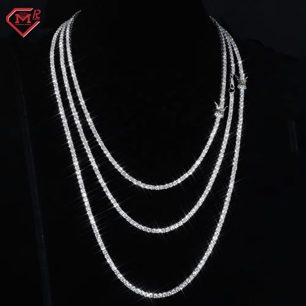 In Stock 3mm Necklace White Gold Iced Out Tennis Sliver Moissanite Chain