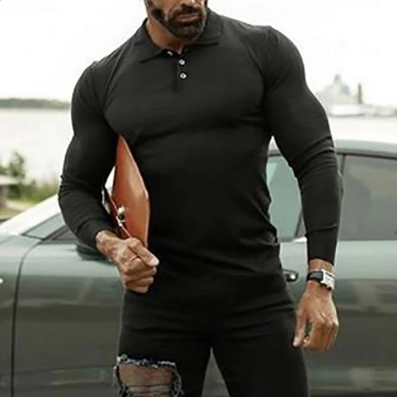 Autumn Men Polo Shirt Fashion Clothing Stretch Cotton Business Long Sleeve Breathable 250213