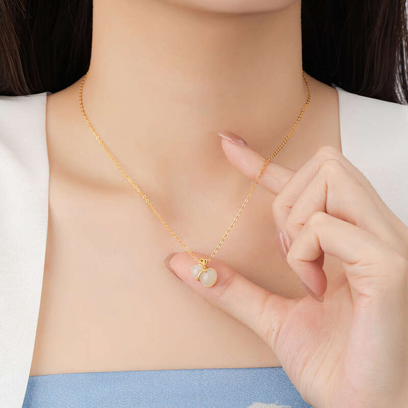 Gourd Sterg Sier Hotan Jade Necklace Female China-Chic New Chinese Love Collar Chain ins Wind Fortune Pendant
