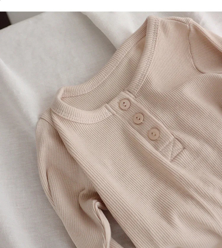 2024 Spring Children Retro Ribbed Pajamas Suit Kid Boy Girl Solid Casual TopsPants Pyjamas 2pcs Baby Homewear Cotton Sleepwear 250218