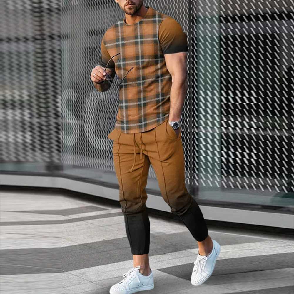 Summer Fashion Casual 3D Print Men Sportswear Set Short-Sleeved T Shirt Pants 2-Piece Set Oversized Pullover Men ClothingXJ250218