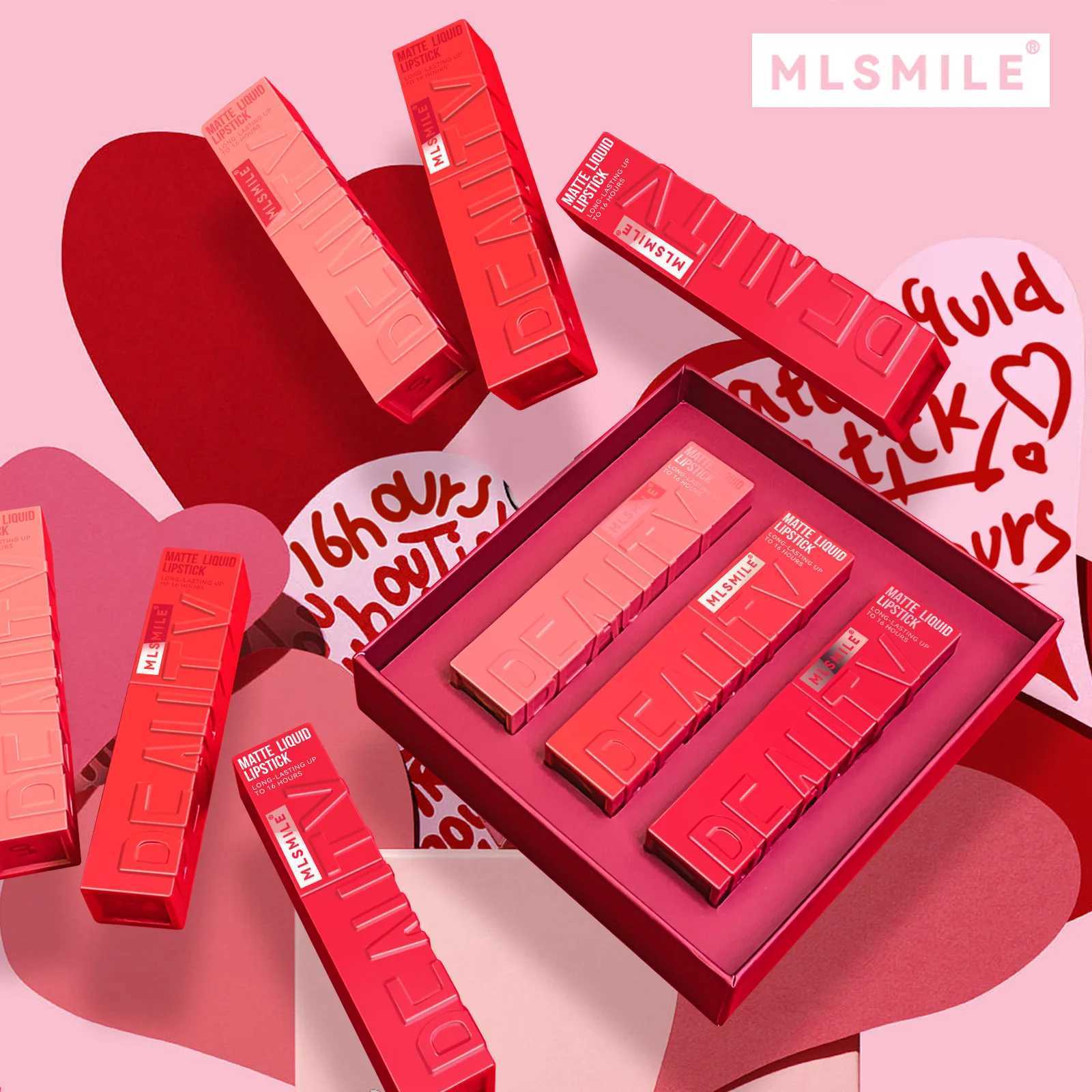 MLSMILE 3PCS/SET long-lasting Non-stick cup Velvet Mist Liquid matte Lip Gloss lipstick Waterproof easy color improve complexionW250219