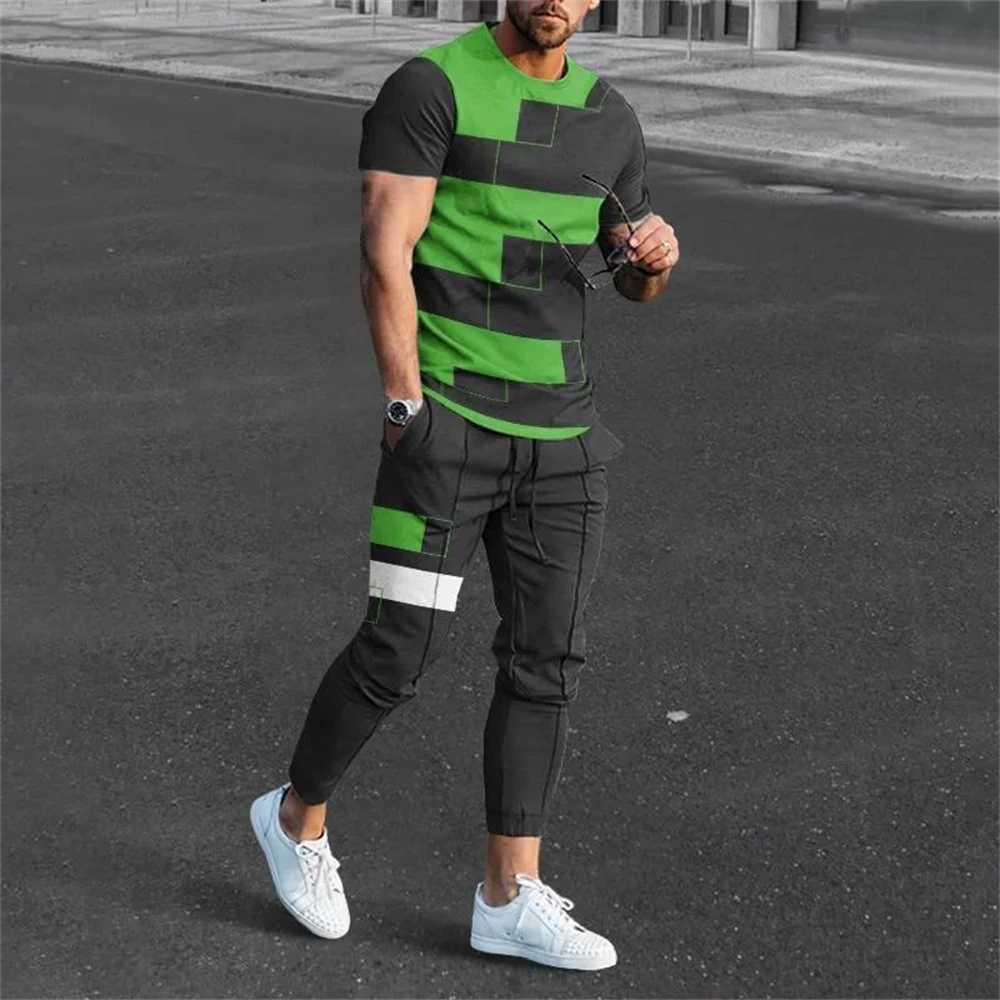 Summer Fashion Casual 3D Print Men Sportswear Set Short-Sleeved T Shirt Pants 2-Piece Set Oversized Pullover Men ClothingXJ250218