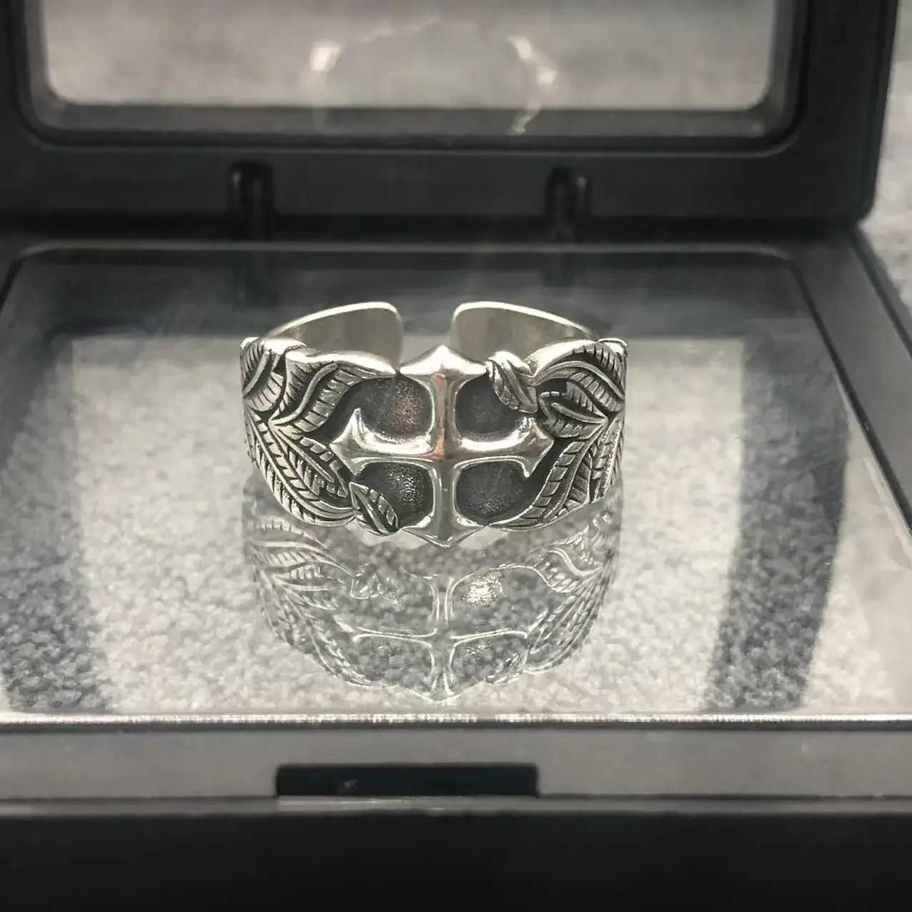 Punk Hip Hop Style Fashion Cross Thai Silver Ring Vintage Personalized Open RingsXJ250219